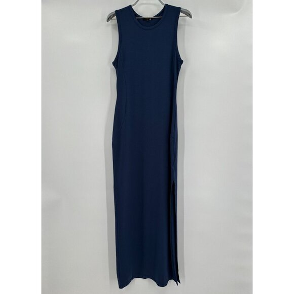 Quince Navy Blue Tencel Jersey Tank Maxi Dress sz S Women's Side Slit Sleeveless - Picture 4 of 6